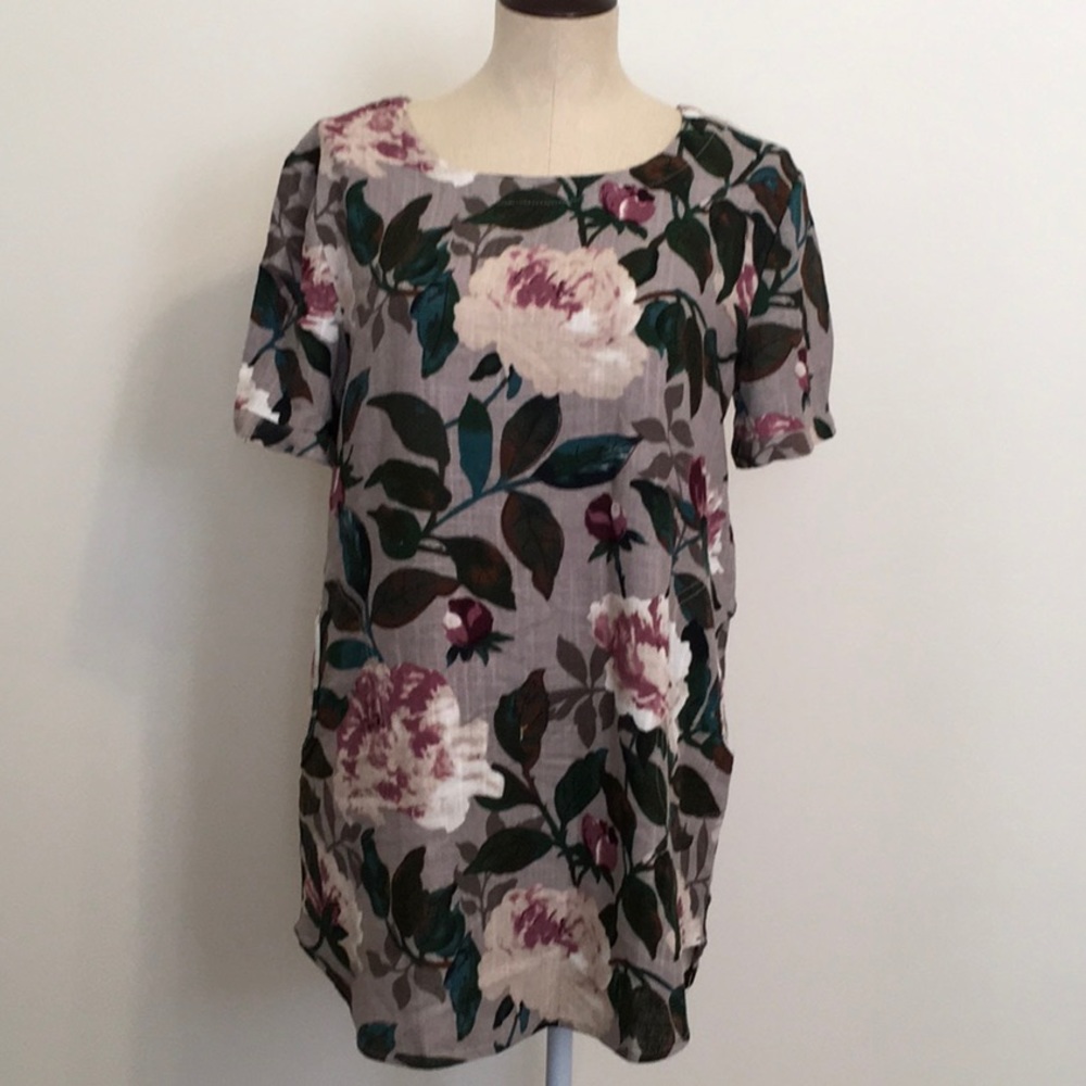 Yoko Girl Floral Linen Look Mini Dress/Tunic Sz M